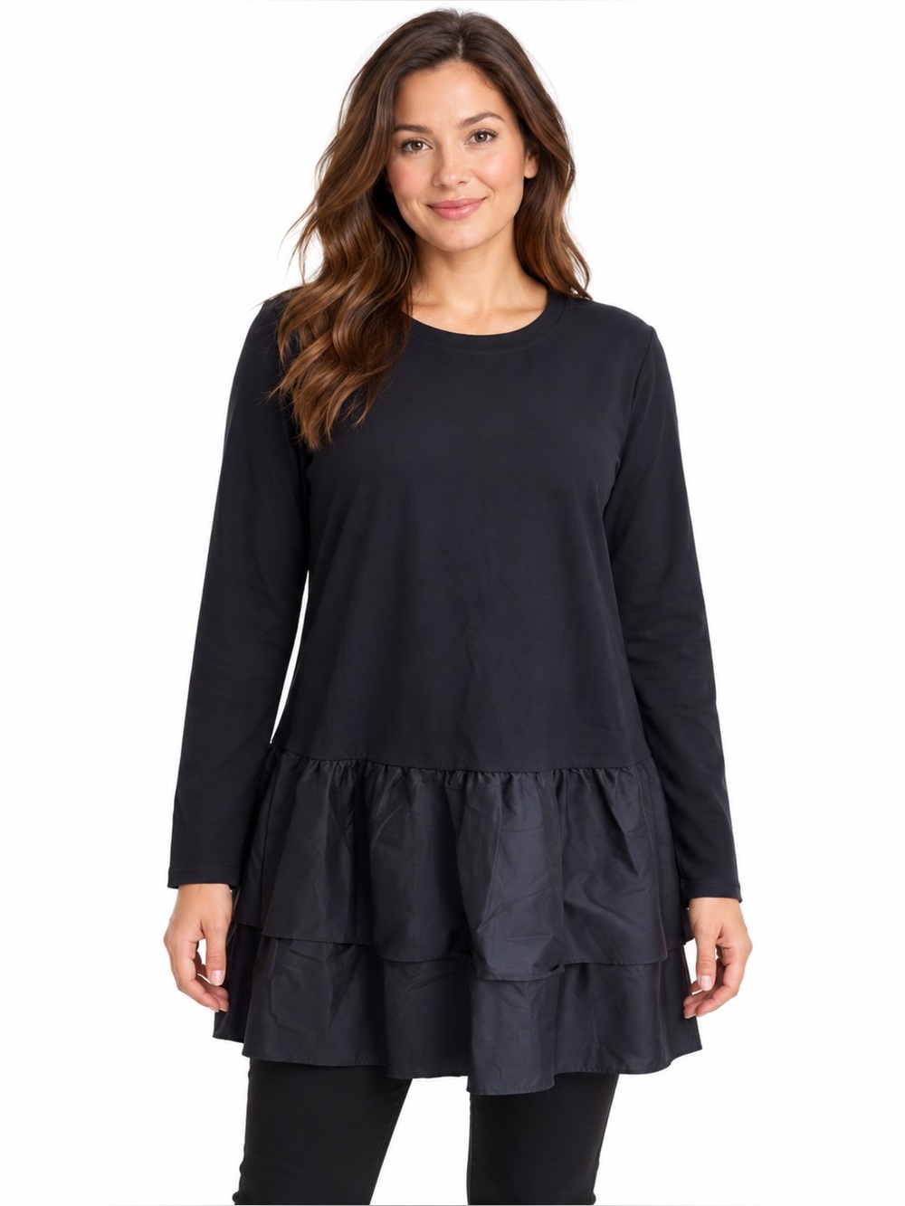 ME + EM Designer Black ruffled tunic / dress SZ 12
